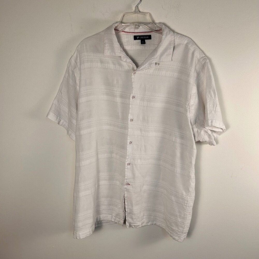 Cremieux Shirt Mens XXL White Cotton Blend Textured Stripe Short Sleeve Button